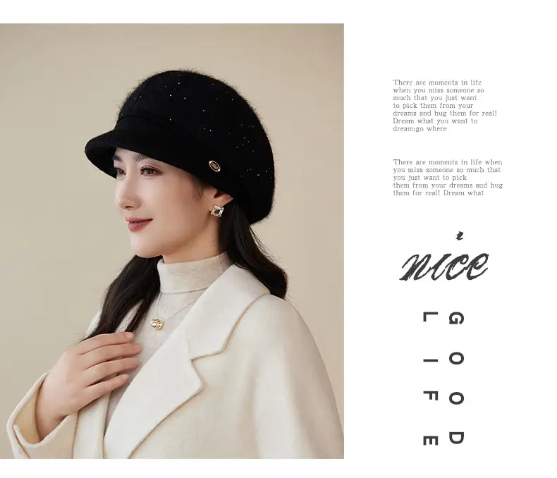 Rabbit Fur Warm Peaked Cap for Women Winter Outerwear — feature 20