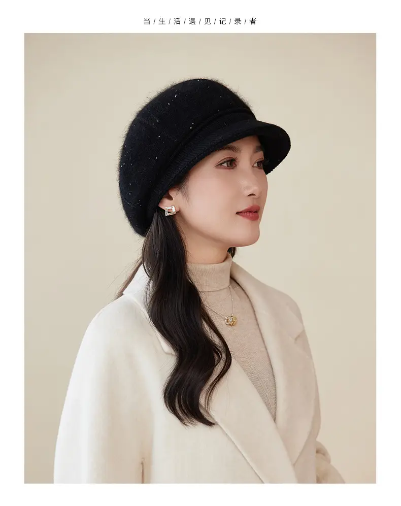 Rabbit Fur Warm Peaked Cap for Women Winter Outerwear — feature 23
