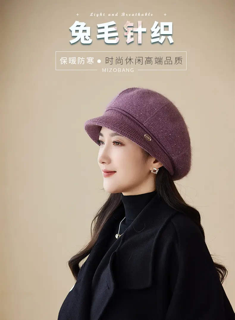 Rabbit Fur Warm Peaked Cap for Women Winter Outerwear — feature 5