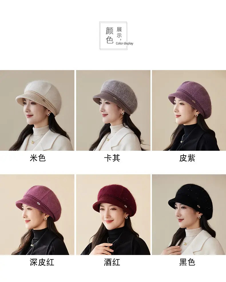 Rabbit Fur Warm Peaked Cap for Women Winter Outerwear — feature 7