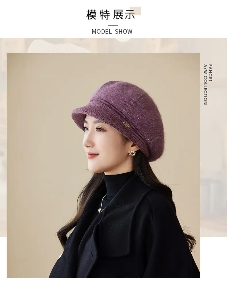 Rabbit Fur Warm Peaked Cap for Women Winter Outerwear — feature 8