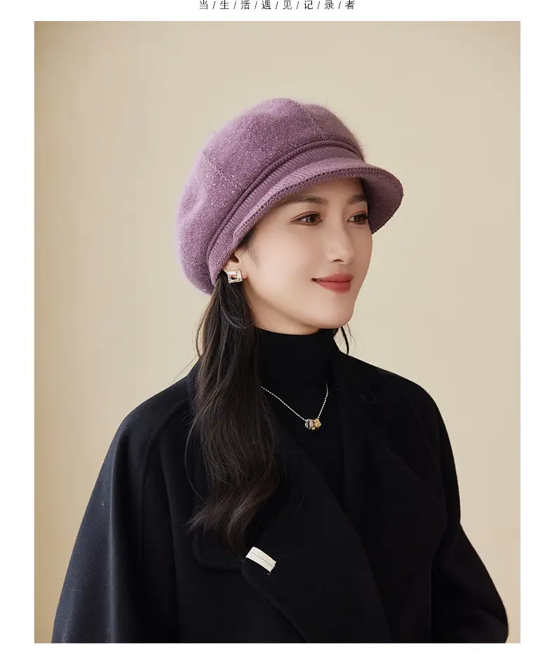 Rabbit Fur Warm Peaked Cap for Women Winter Outerwear — feature 9