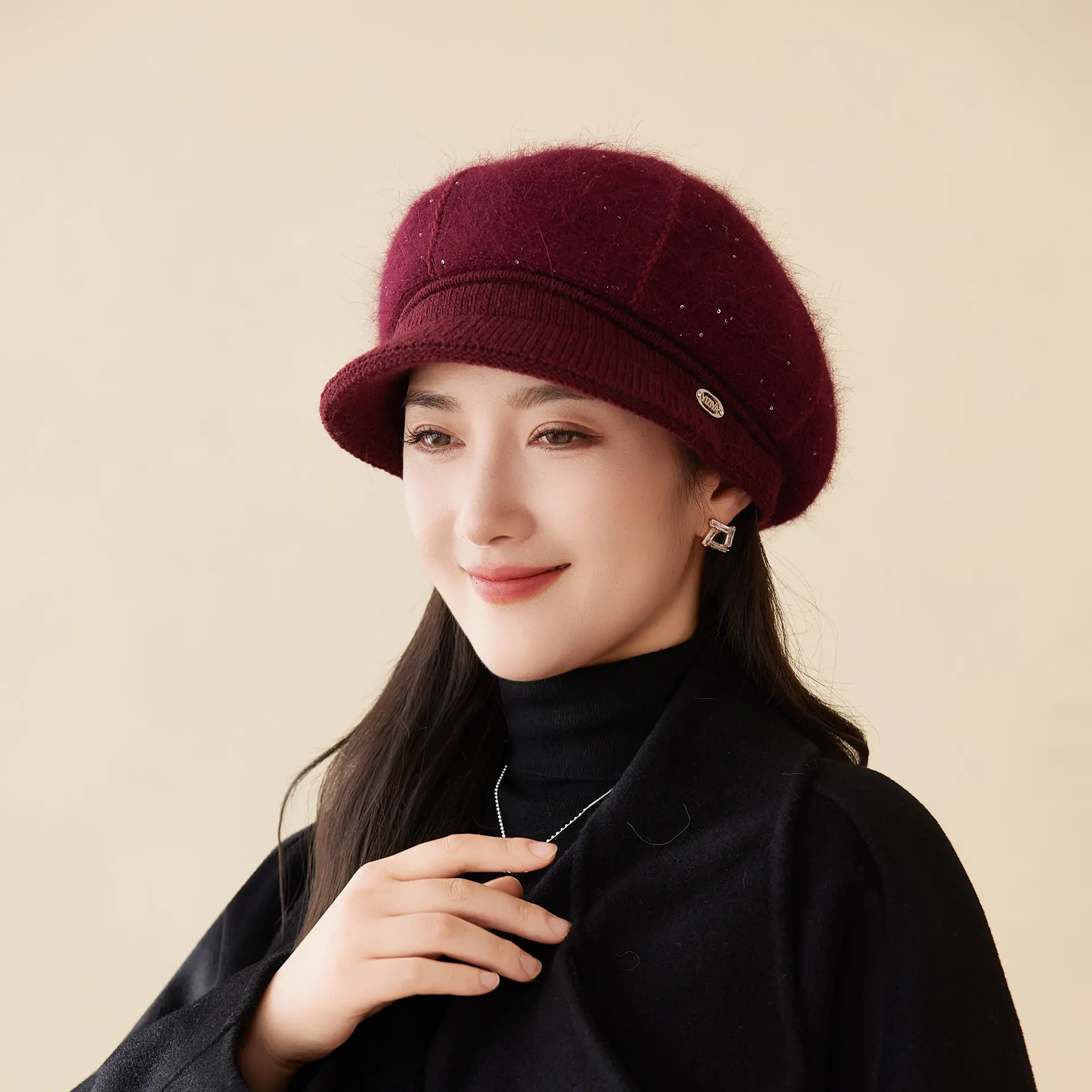 Rabbit Fur Warm Peaked Cap for Women Winter Outerwear - Image 2