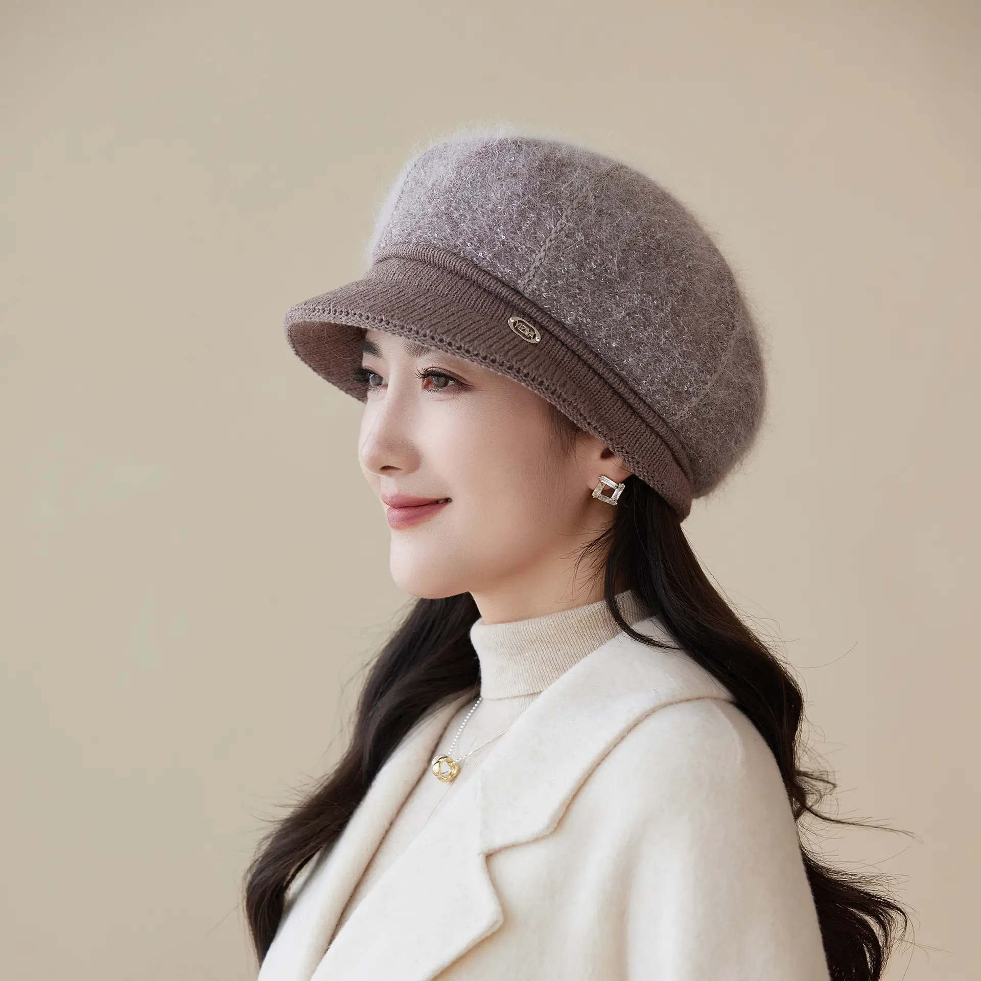 Rabbit Fur Warm Peaked Cap for Women Winter Outerwear - Image 3