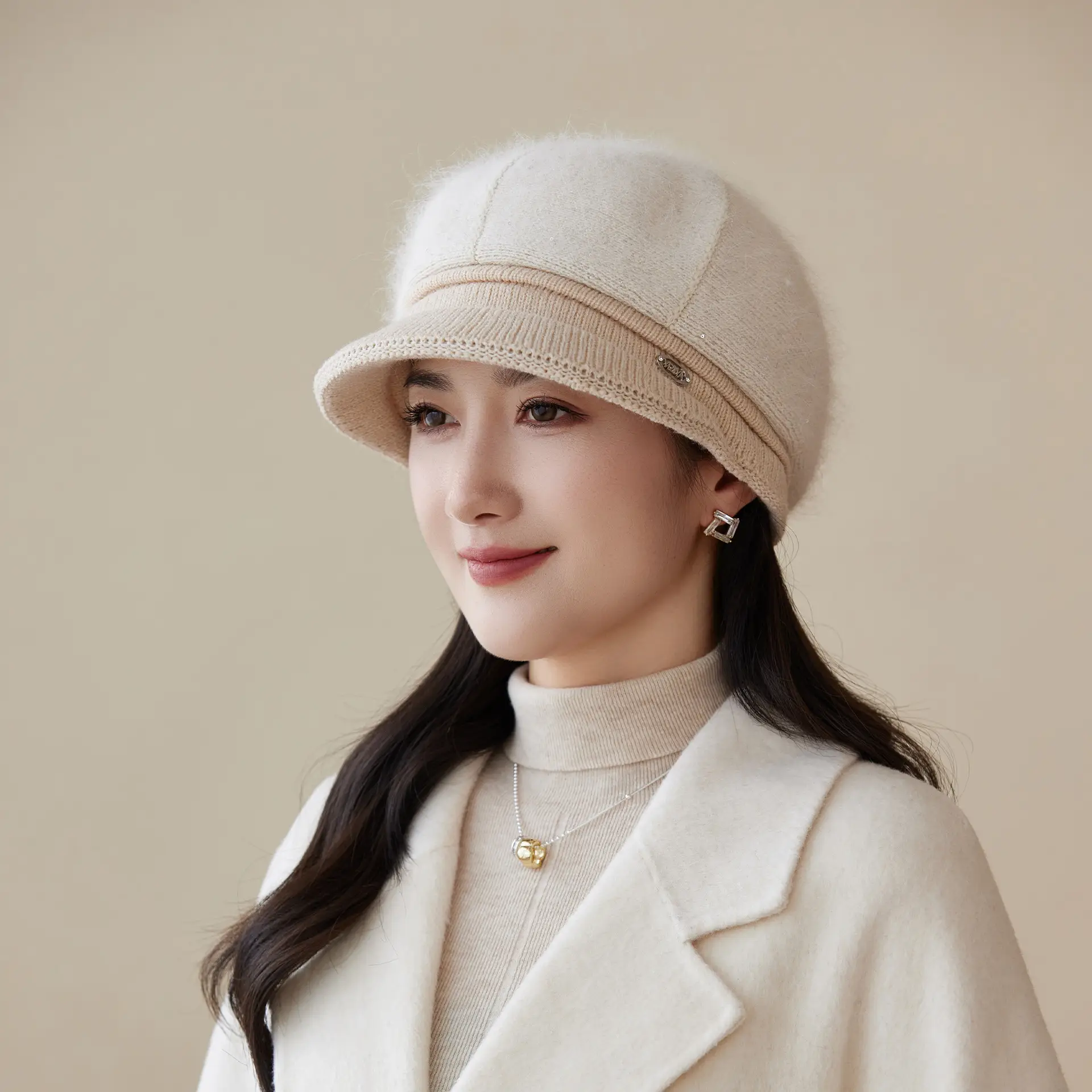 Rabbit Fur Warm Peaked Cap for Women Winter Outerwear - Image 4