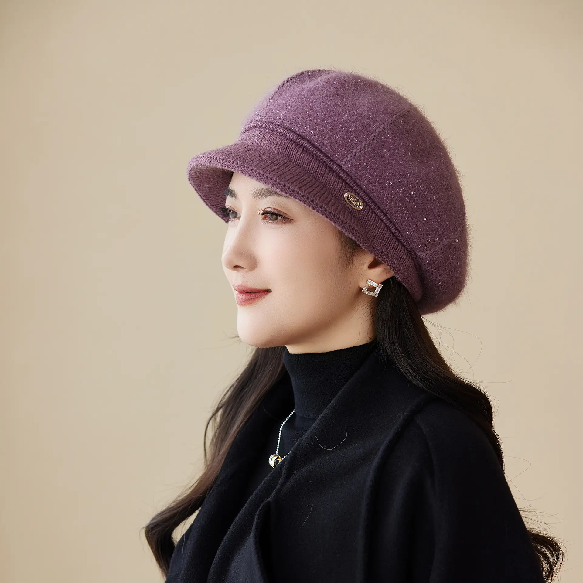 Rabbit Fur Warm Peaked Cap for Women Winter Outerwear - Image 5