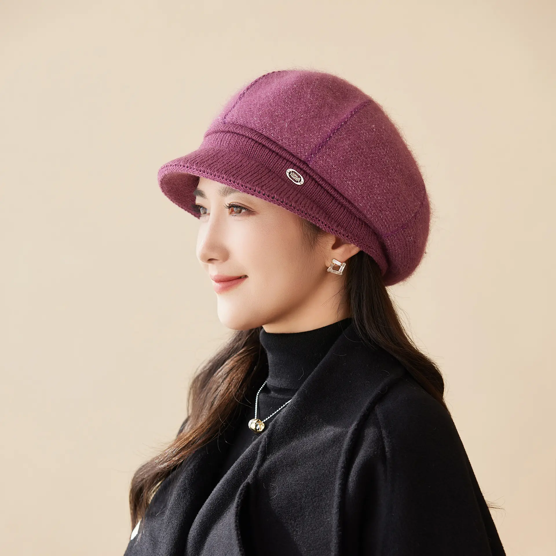 Rabbit Fur Warm Peaked Cap for Women Winter Outerwear - Image 6