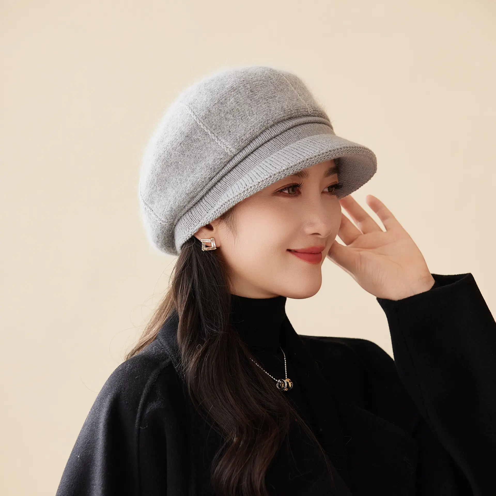 Rabbit Fur Warm Peaked Cap for Women Winter Outerwear - Image 7
