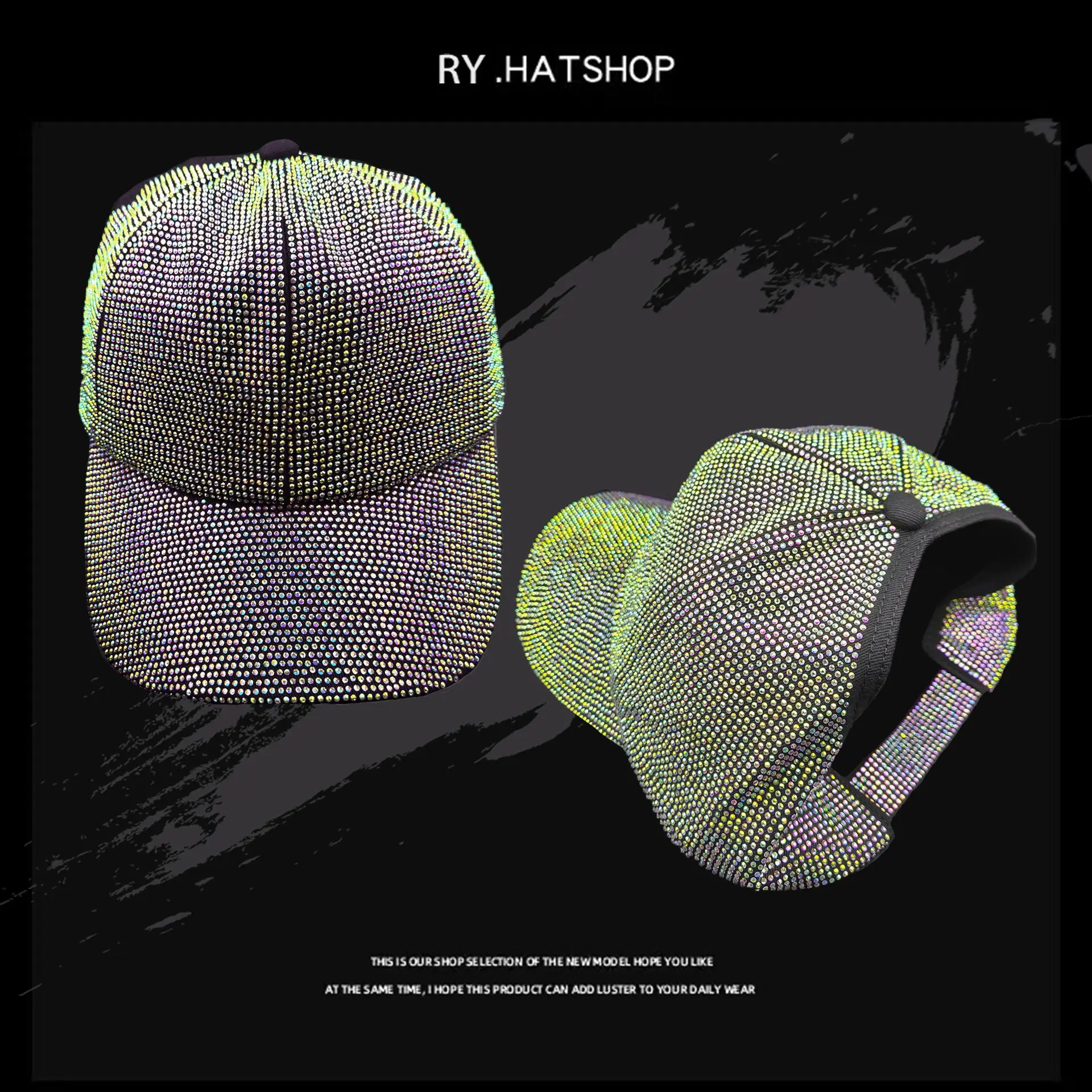 Diamond Encrusted Baseball Cap with Open Top Sunshade - Image 4