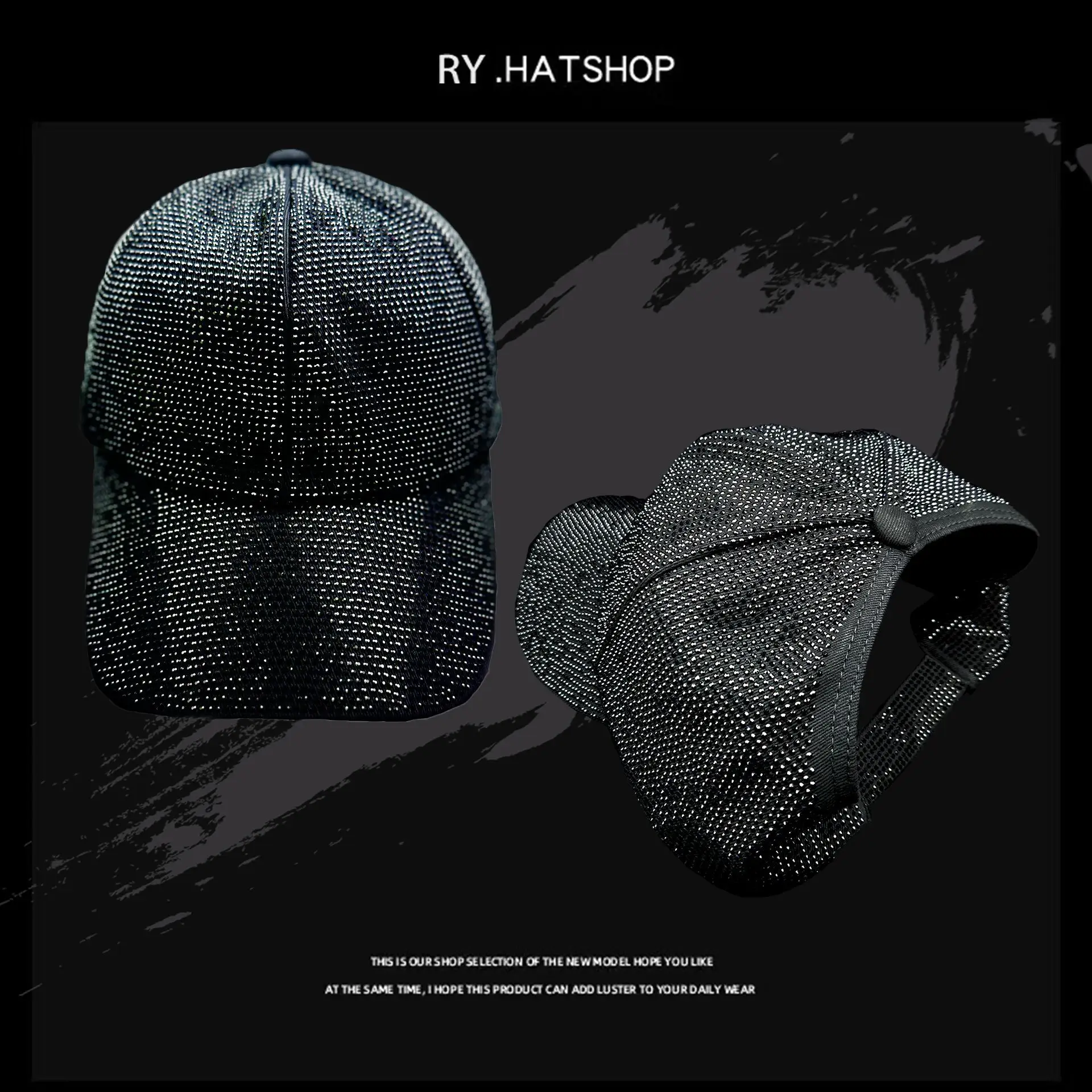 Diamond Encrusted Baseball Cap with Open Top Sunshade - Image 3