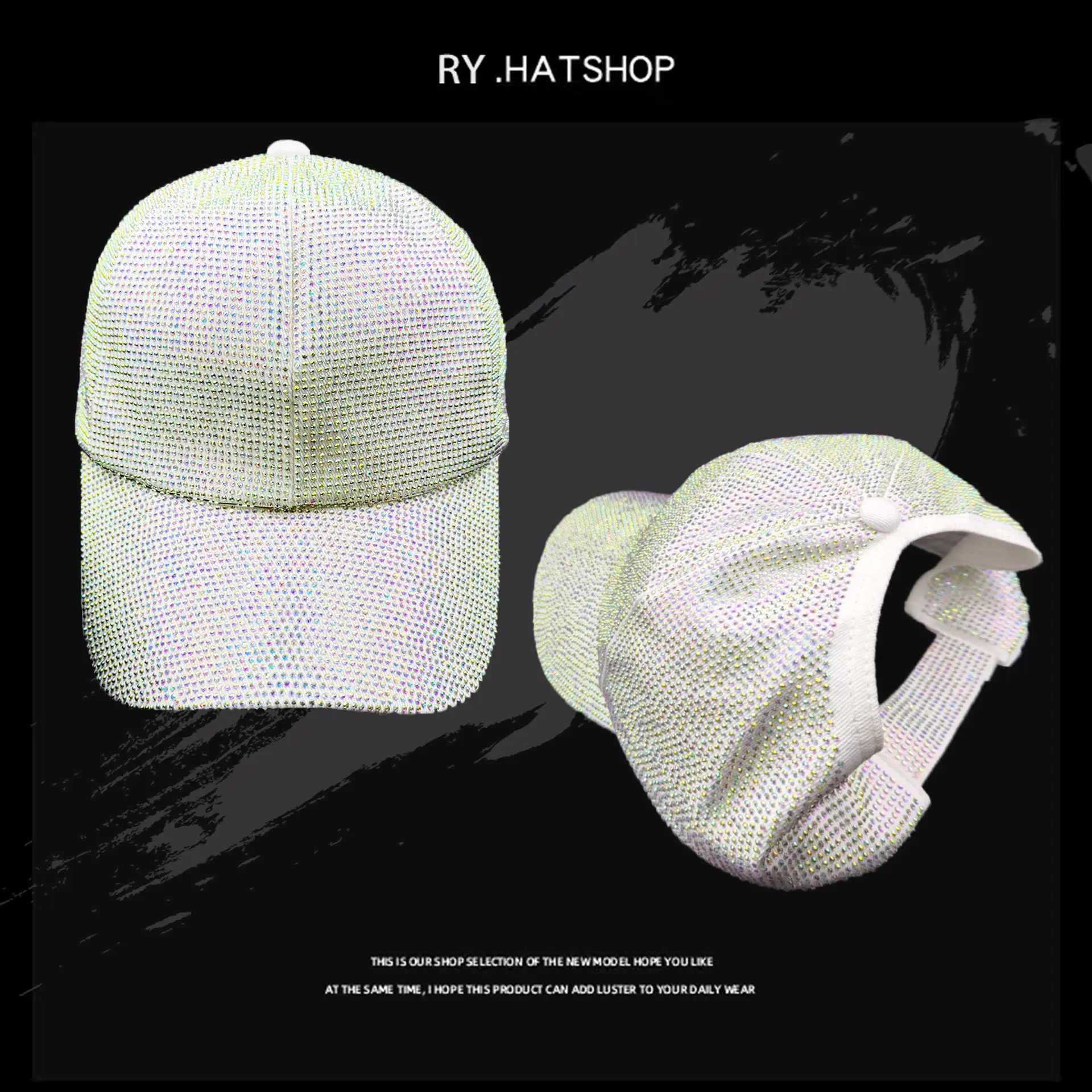 Diamond Encrusted Baseball Cap with Open Top Sunshade - Image 2
