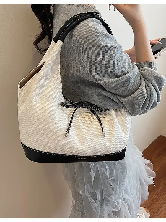 Cross-Border Canvas Vegetable Basket Bag Women Large Capacity 2025 New Summer Niche Single Shoulder Armpit Bag Commuter Tote Bag