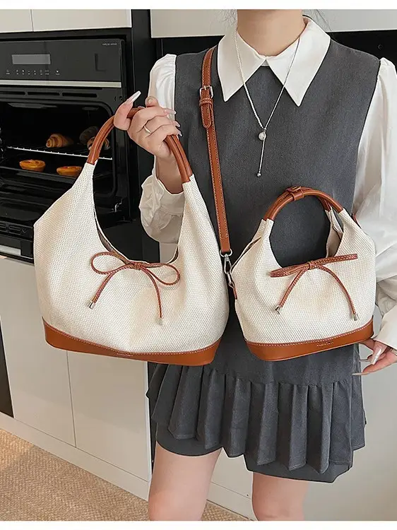 Cross-Border Canvas Vegetable Basket Bag Women Large Capacity 2025 New Summer Niche Single Shoulder Armpit Bag Commuter Tote Bag