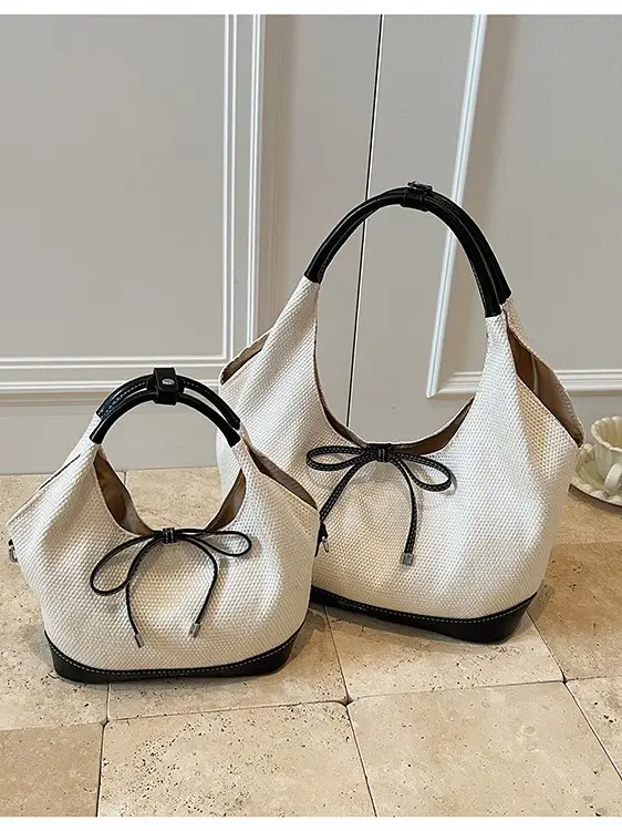 Cross-Border Canvas Vegetable Basket Bag Women Large Capacity 2025 New Summer Niche Single Shoulder Armpit Bag Commuter Tote Bag