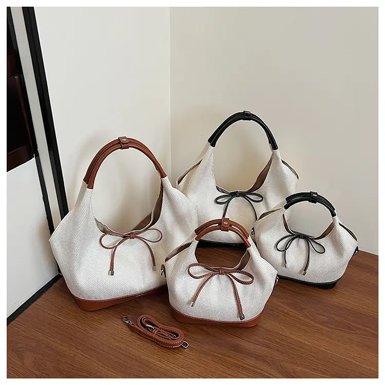 Cross-Border Canvas Vegetable Basket Bag Women Large Capacity 2025 New Summer Niche Single Shoulder Armpit Bag Commuter Tote Bag — feature 1