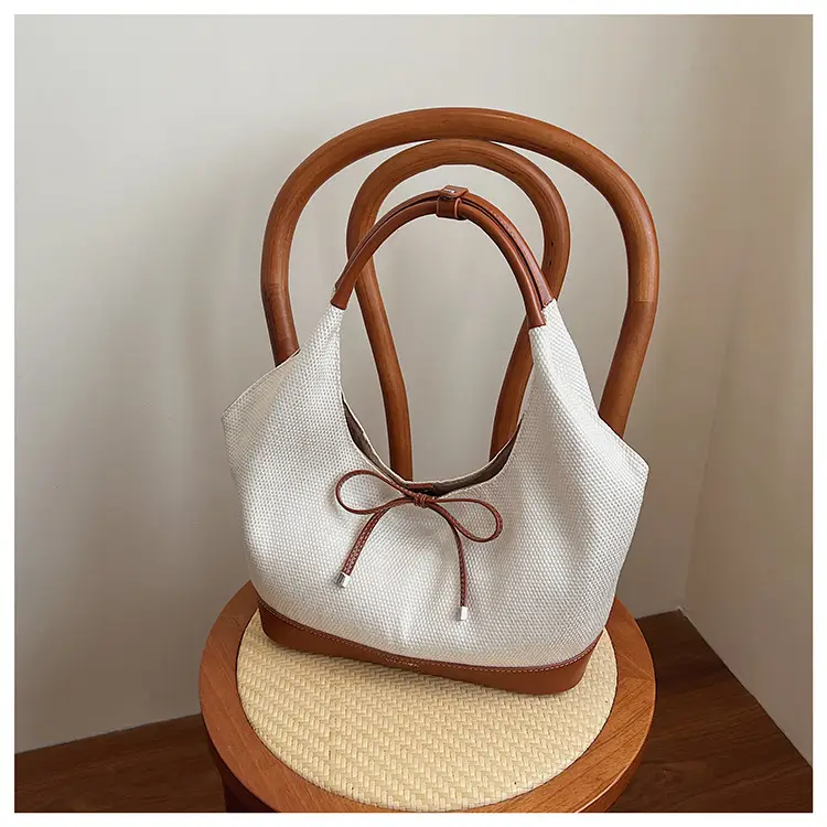 Cross-Border Canvas Vegetable Basket Bag Women Large Capacity 2025 New Summer Niche Single Shoulder Armpit Bag Commuter Tote Bag — feature 12