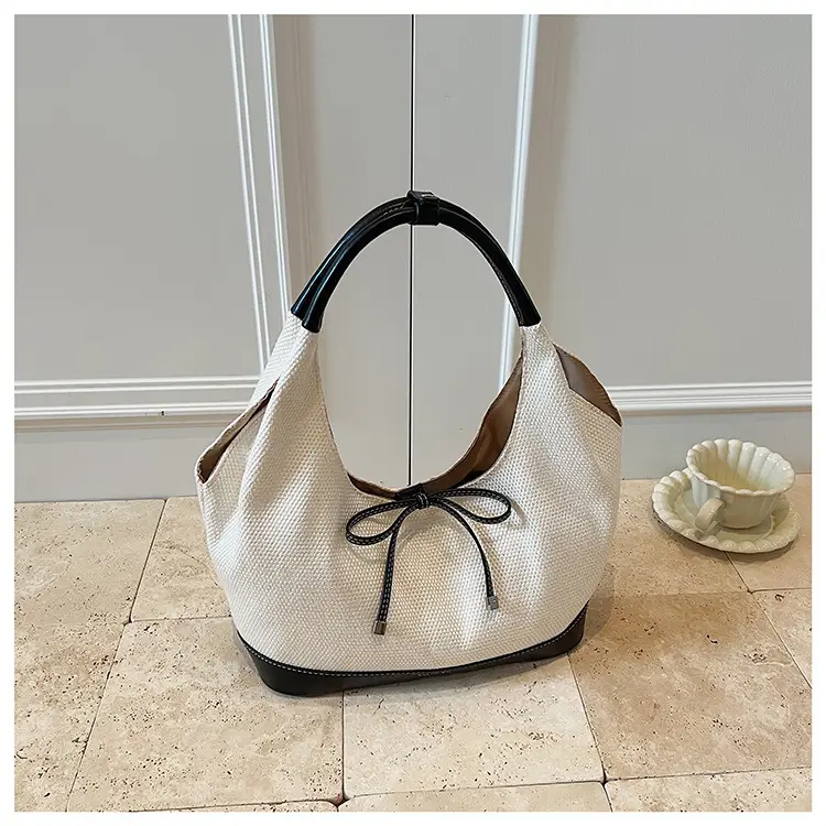 Cross-Border Canvas Vegetable Basket Bag Women Large Capacity 2025 New Summer Niche Single Shoulder Armpit Bag Commuter Tote Bag — feature 13