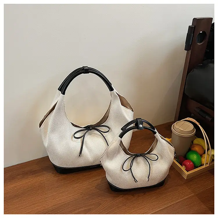 Cross-Border Canvas Vegetable Basket Bag Women Large Capacity 2025 New Summer Niche Single Shoulder Armpit Bag Commuter Tote Bag — feature 15