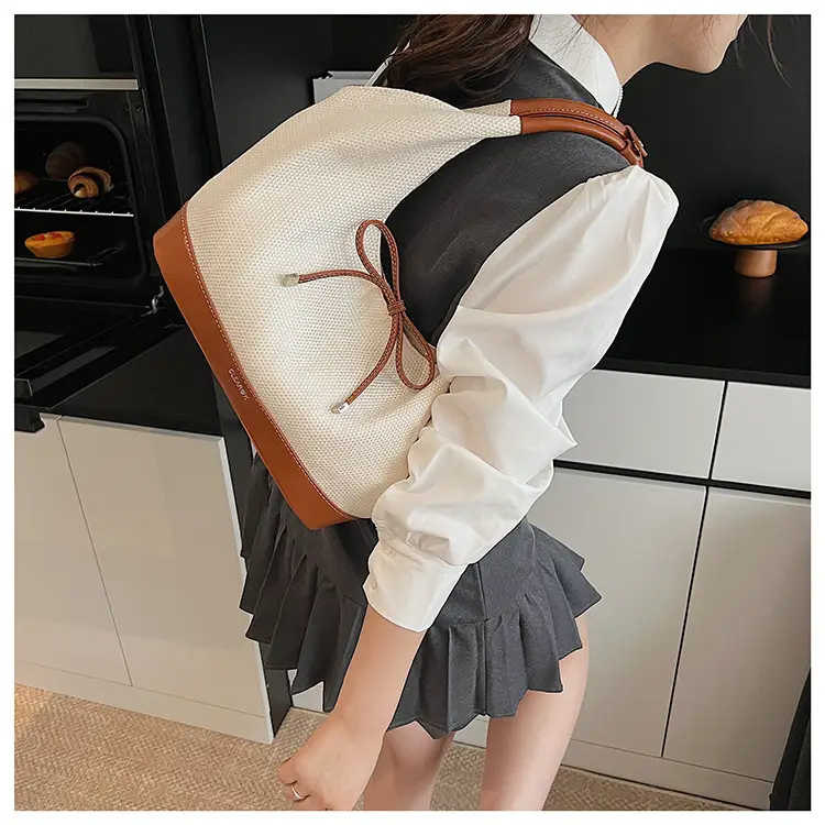Cross-Border Canvas Vegetable Basket Bag Women Large Capacity 2025 New Summer Niche Single Shoulder Armpit Bag Commuter Tote Bag — feature 19