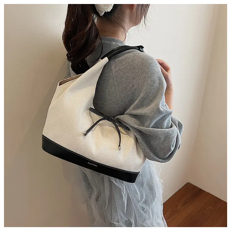 Cross-Border Canvas Vegetable Basket Bag Women Large Capacity 2025 New Summer Niche Single Shoulder Armpit Bag Commuter Tote Bag — feature 21