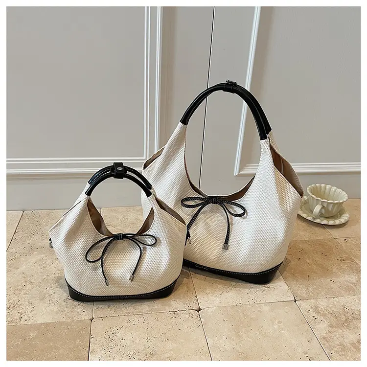 Cross-Border Canvas Vegetable Basket Bag Women Large Capacity 2025 New Summer Niche Single Shoulder Armpit Bag Commuter Tote Bag