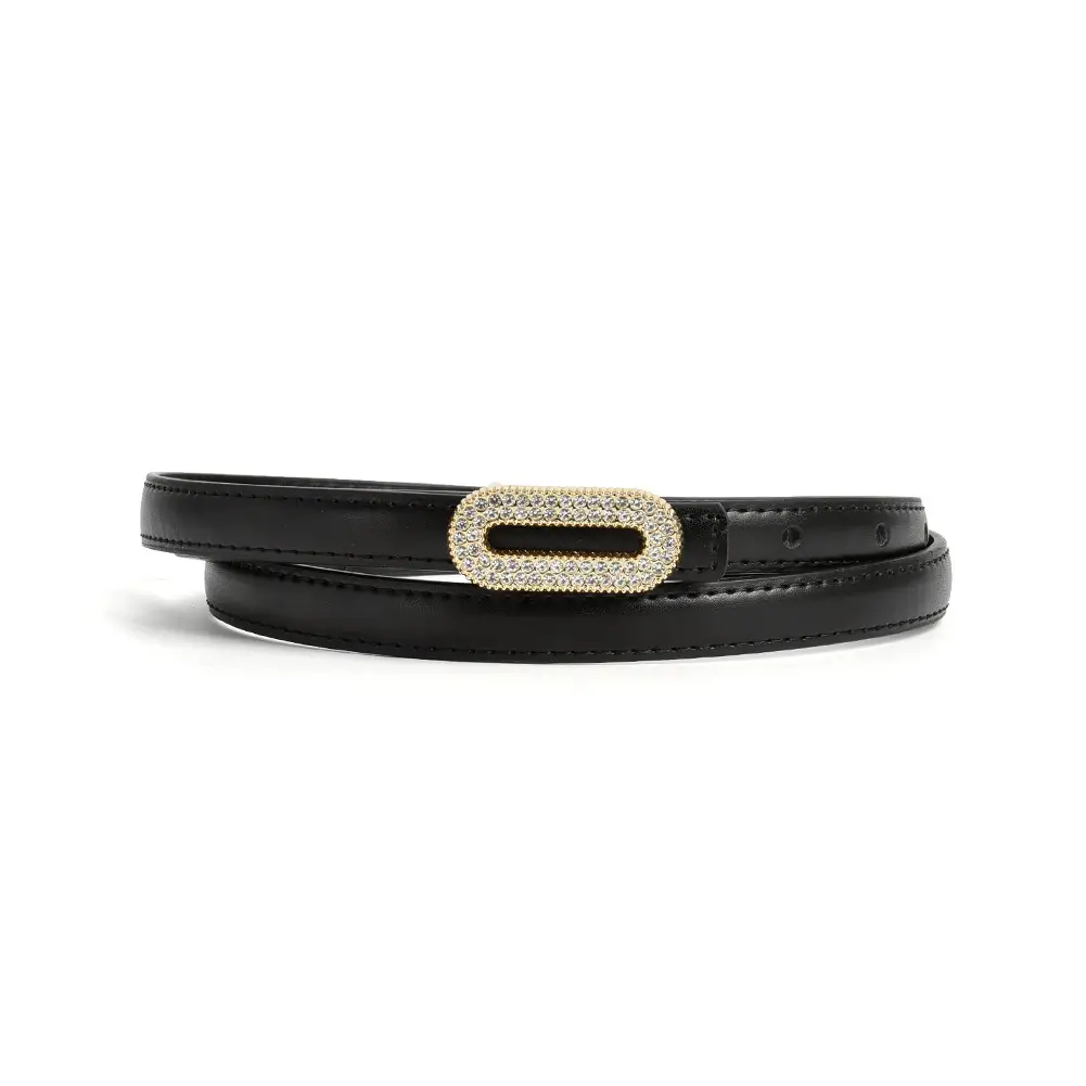 Women's Black Rhinestone Belt with Gold Buckle - Image 9
