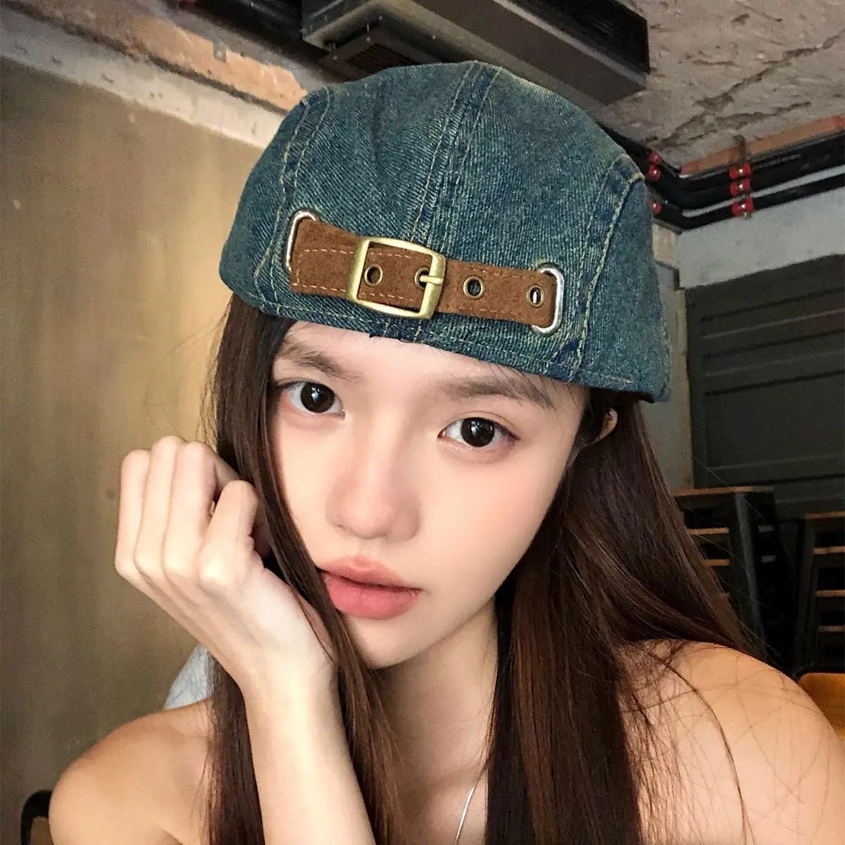 Vintage Washed Denim Forward Cap for Women - Image 4