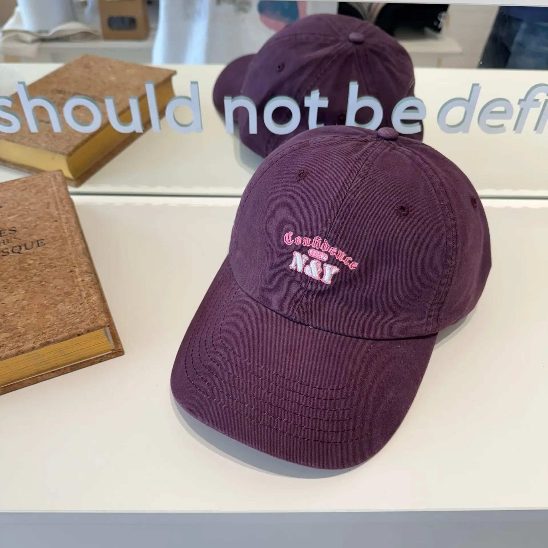 Korean Dongdaemun Letter Embroidered Blue Baseball Cap for Women