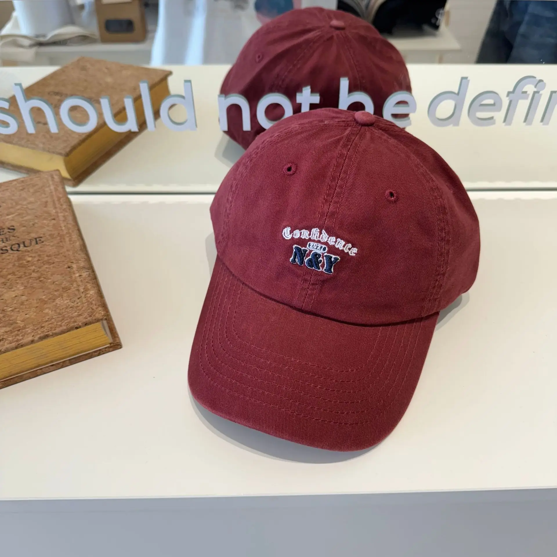 Korean Dongdaemun Letter Embroidered Blue Baseball Cap for Women
