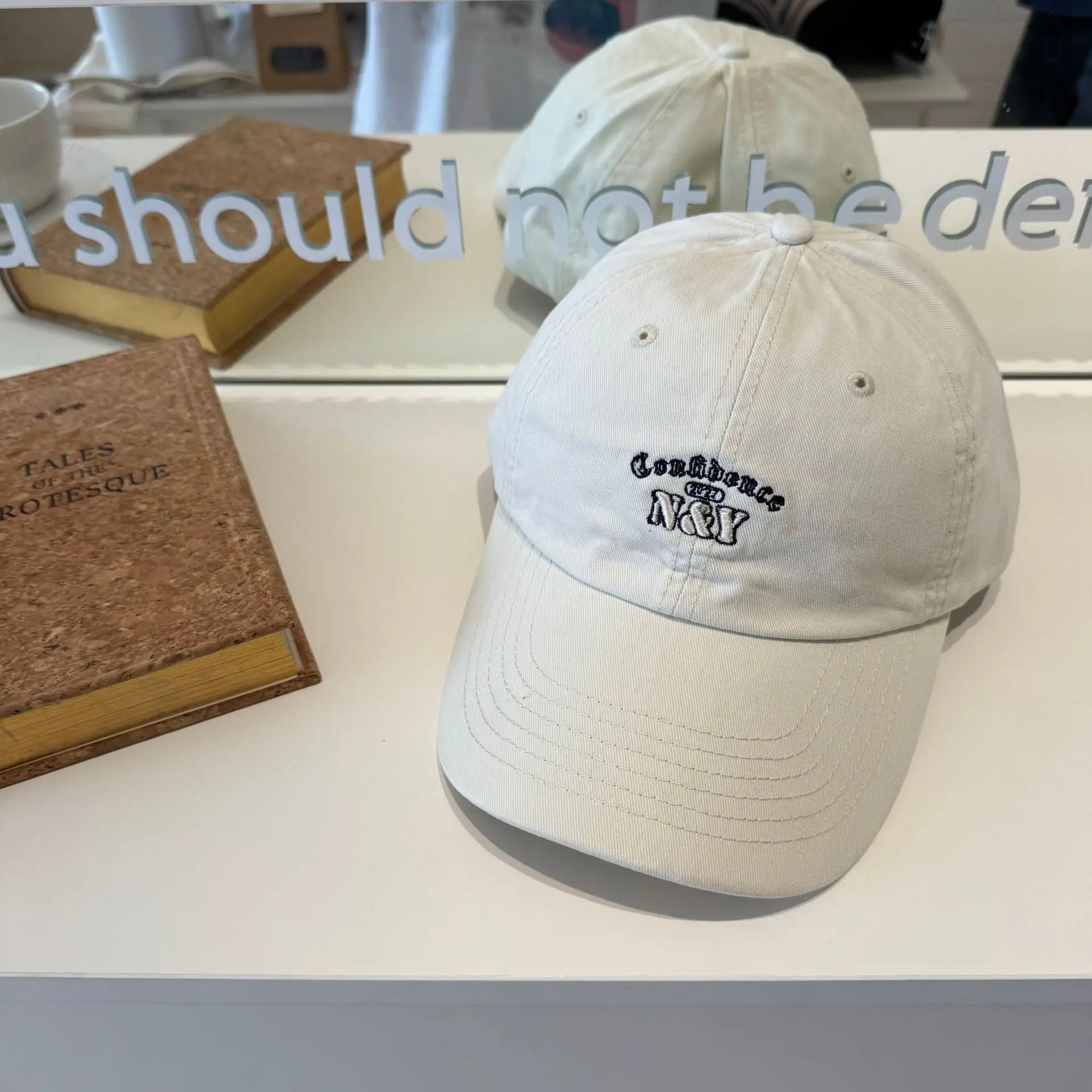 Korean Dongdaemun Letter Embroidered Blue Baseball Cap for Women