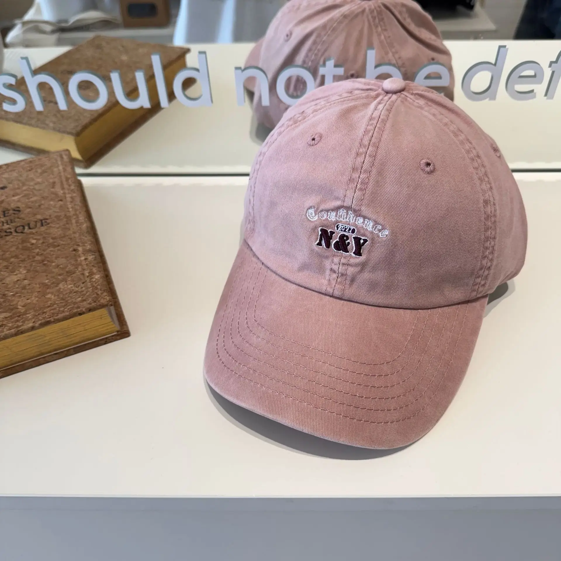Korean Dongdaemun Letter Embroidered Blue Baseball Cap for Women
