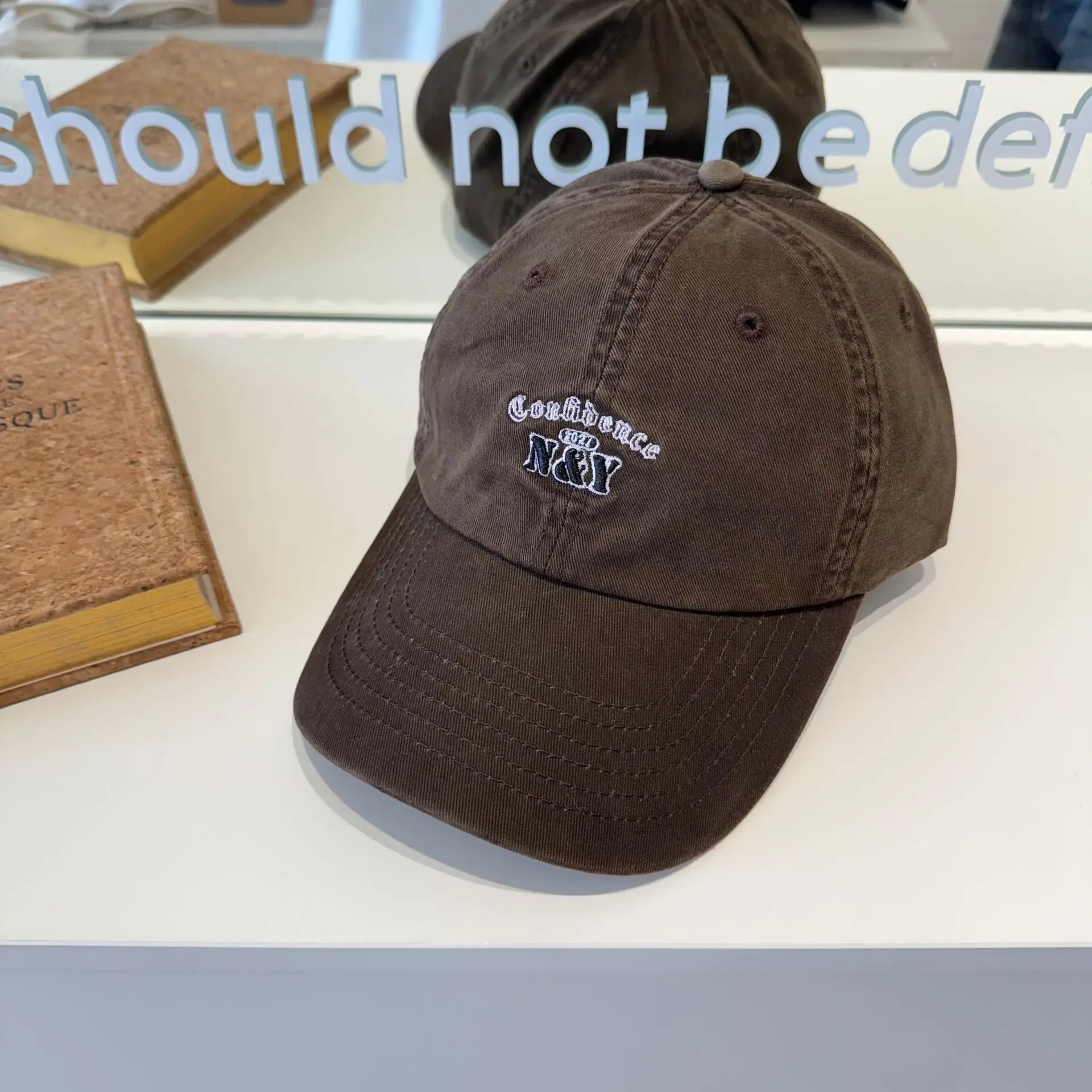 Korean Dongdaemun Letter Embroidered Blue Baseball Cap for Women