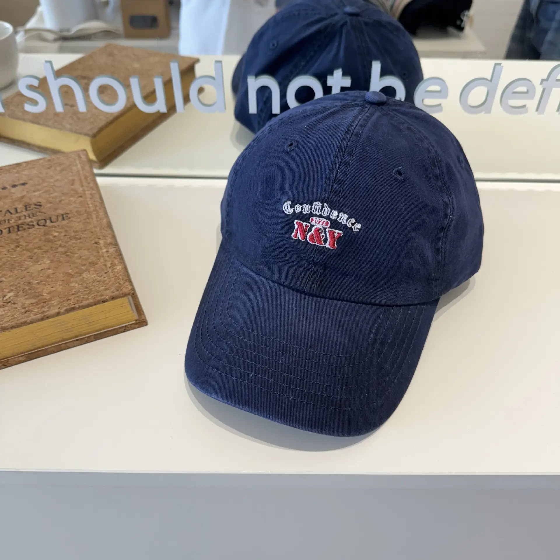 Korean Dongdaemun Letter Embroidered Blue Baseball Cap for Women