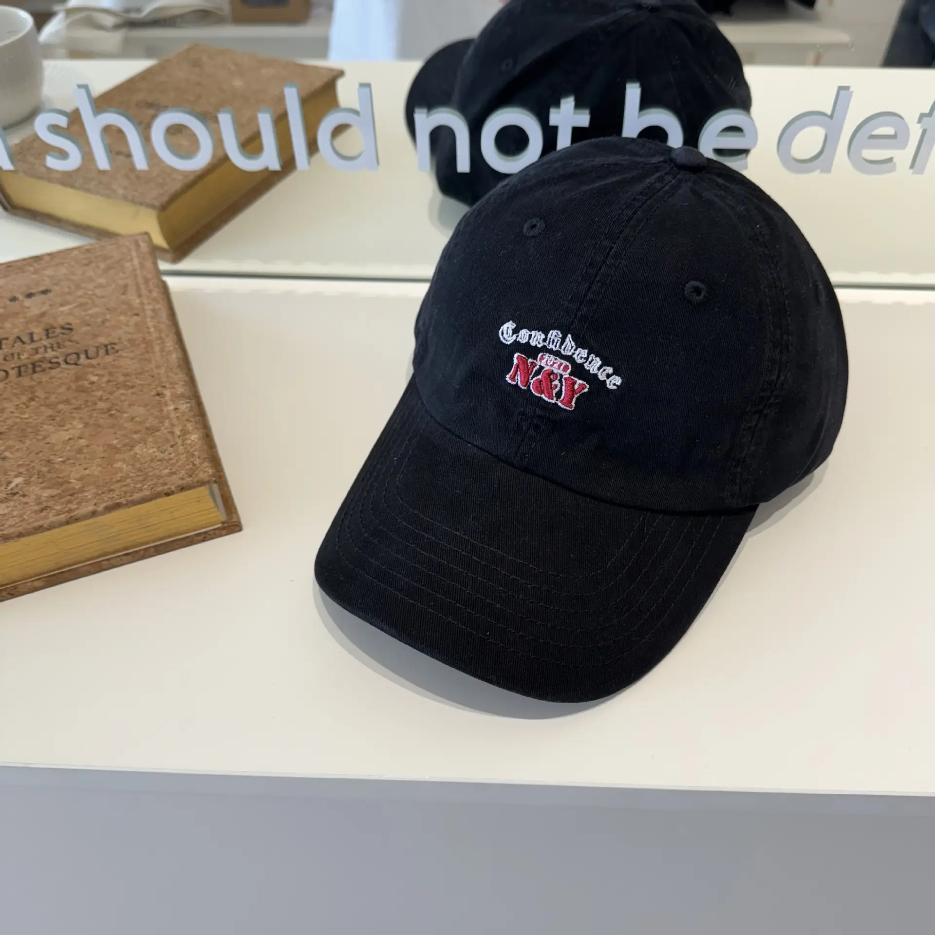 Korean Dongdaemun Letter Embroidered Blue Baseball Cap for Women
