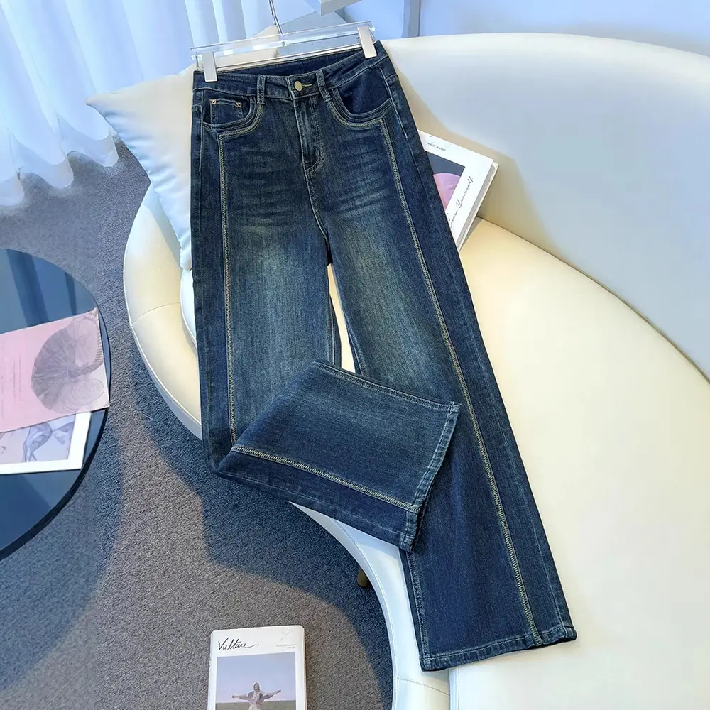 Dark Blue Wide Leg Jeans Women Summer 2025