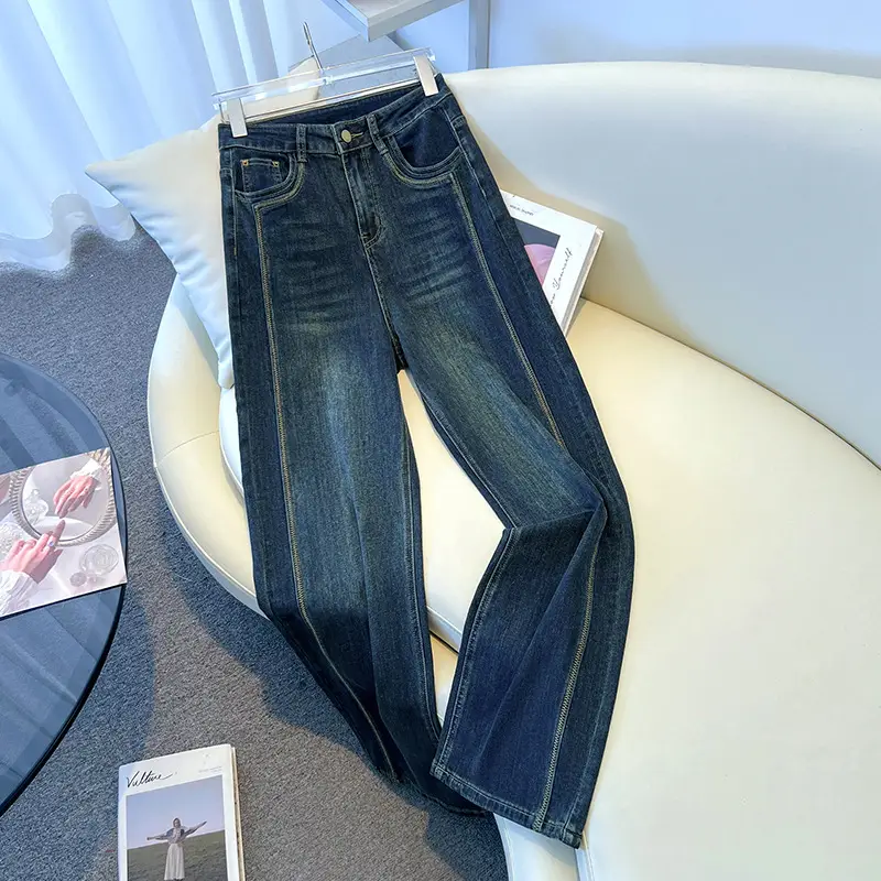 Dark Blue Wide Leg Jeans Women Summer 2025