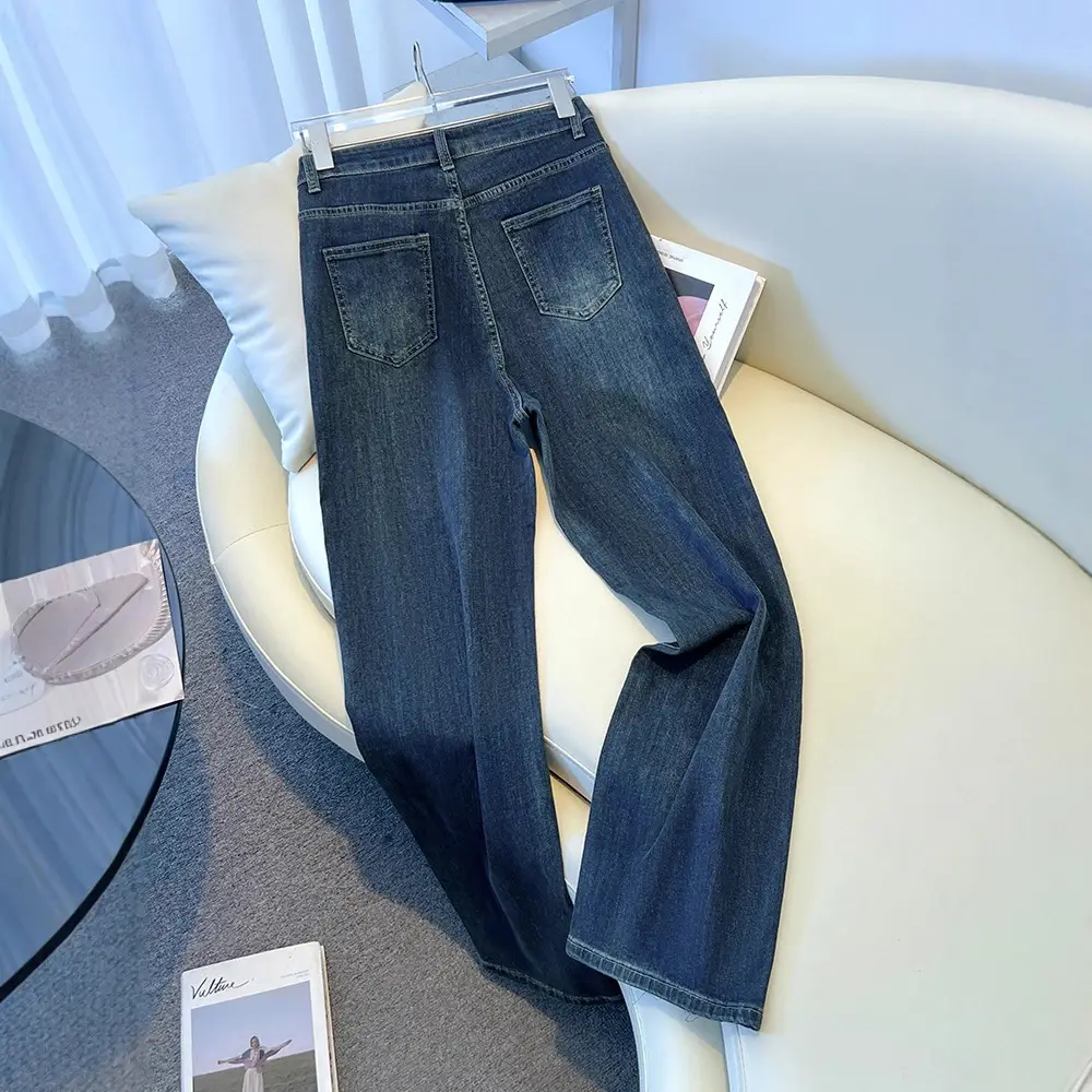 Dark Blue Wide Leg Jeans Women Summer 2025