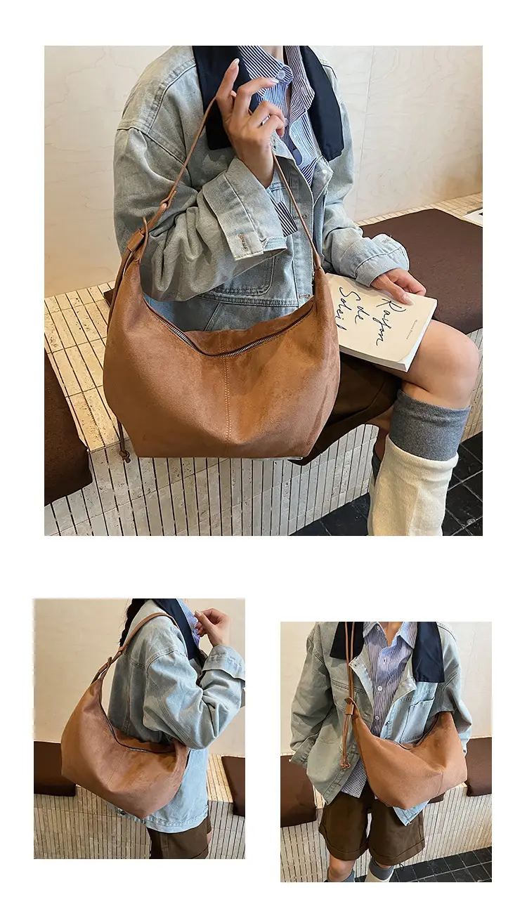 Retro Frosted Women's Large Shoulder Bag Brown — feature 8