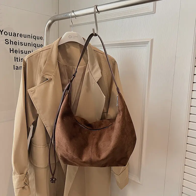 Retro Frosted Women's Large Shoulder Bag Brown - Image 2