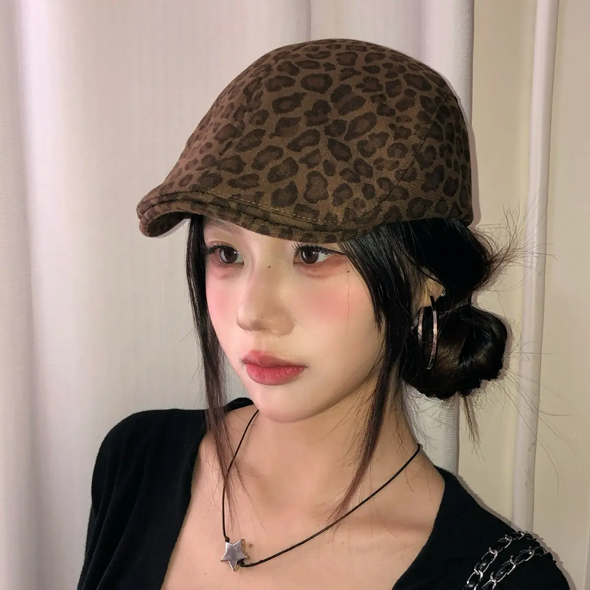 Leopard Print Forward Cap for Women Spring Autumn