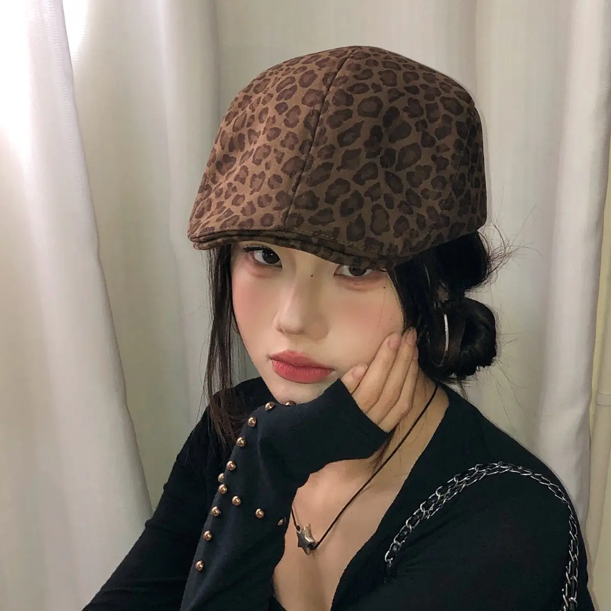 Leopard Print Forward Cap for Women Spring Autumn