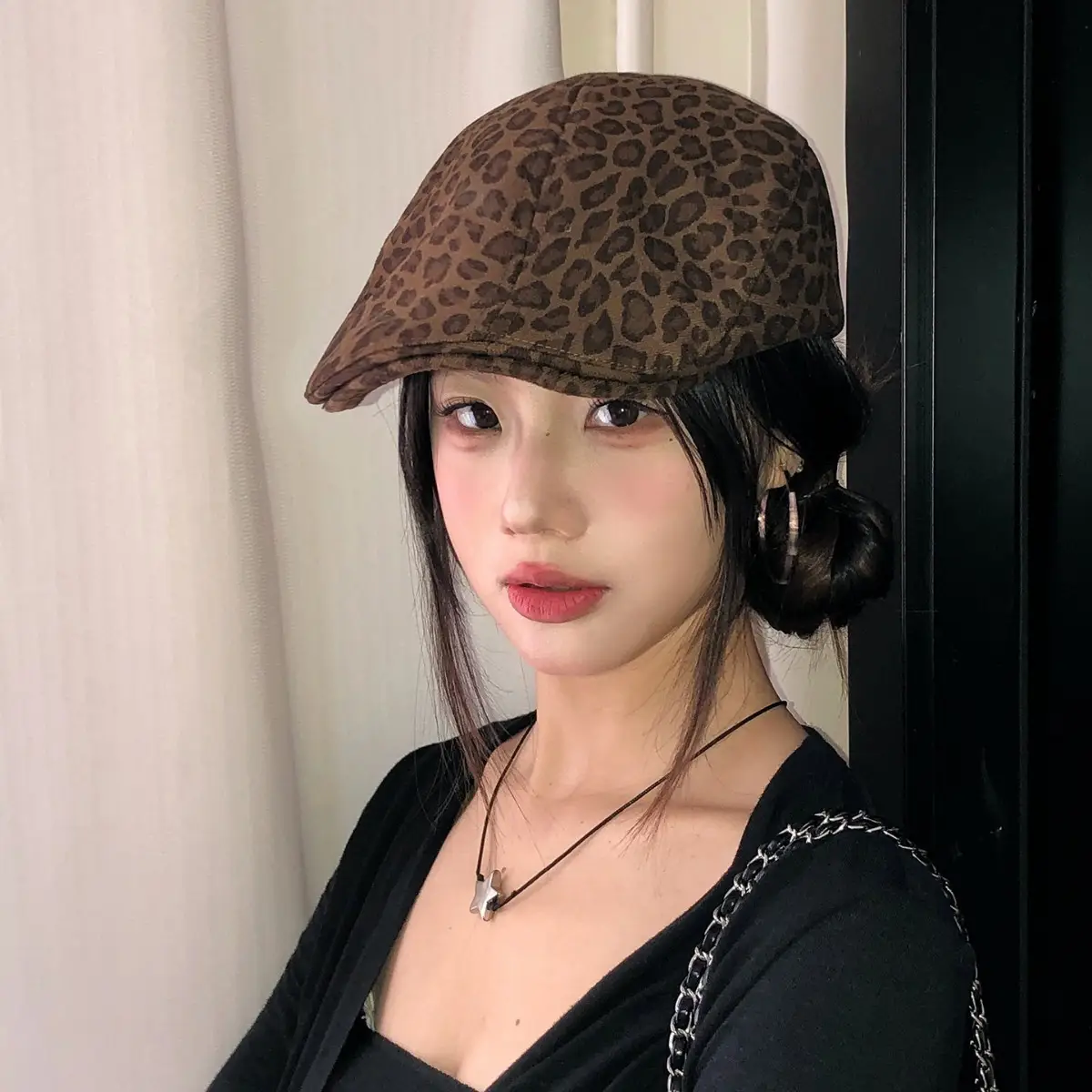 Leopard Print Forward Cap for Women Spring Autumn