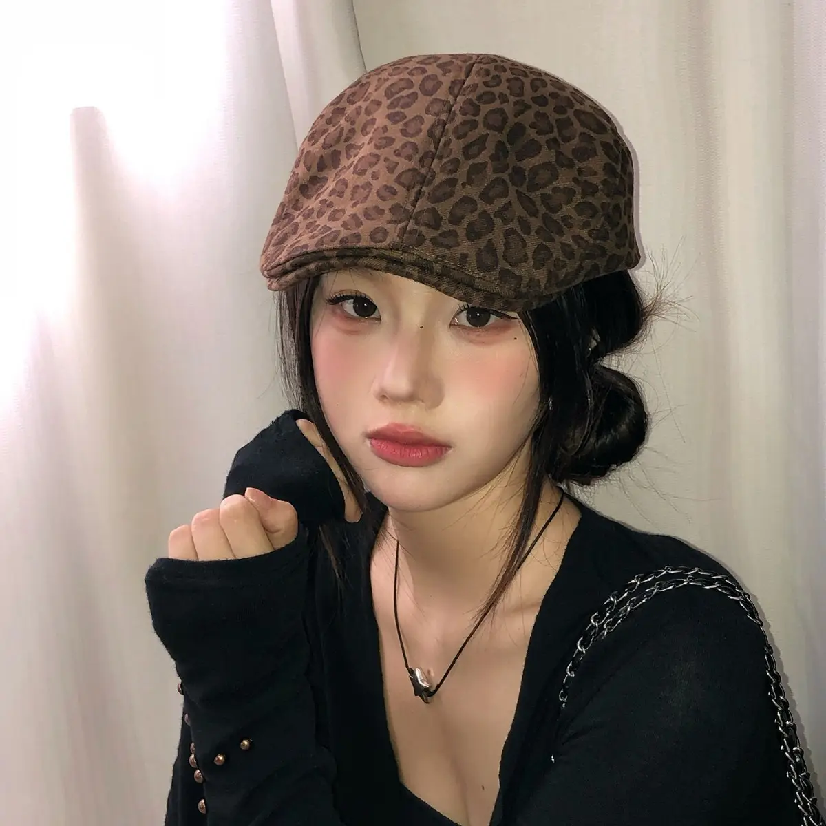 Leopard Print Forward Cap for Women Spring Autumn