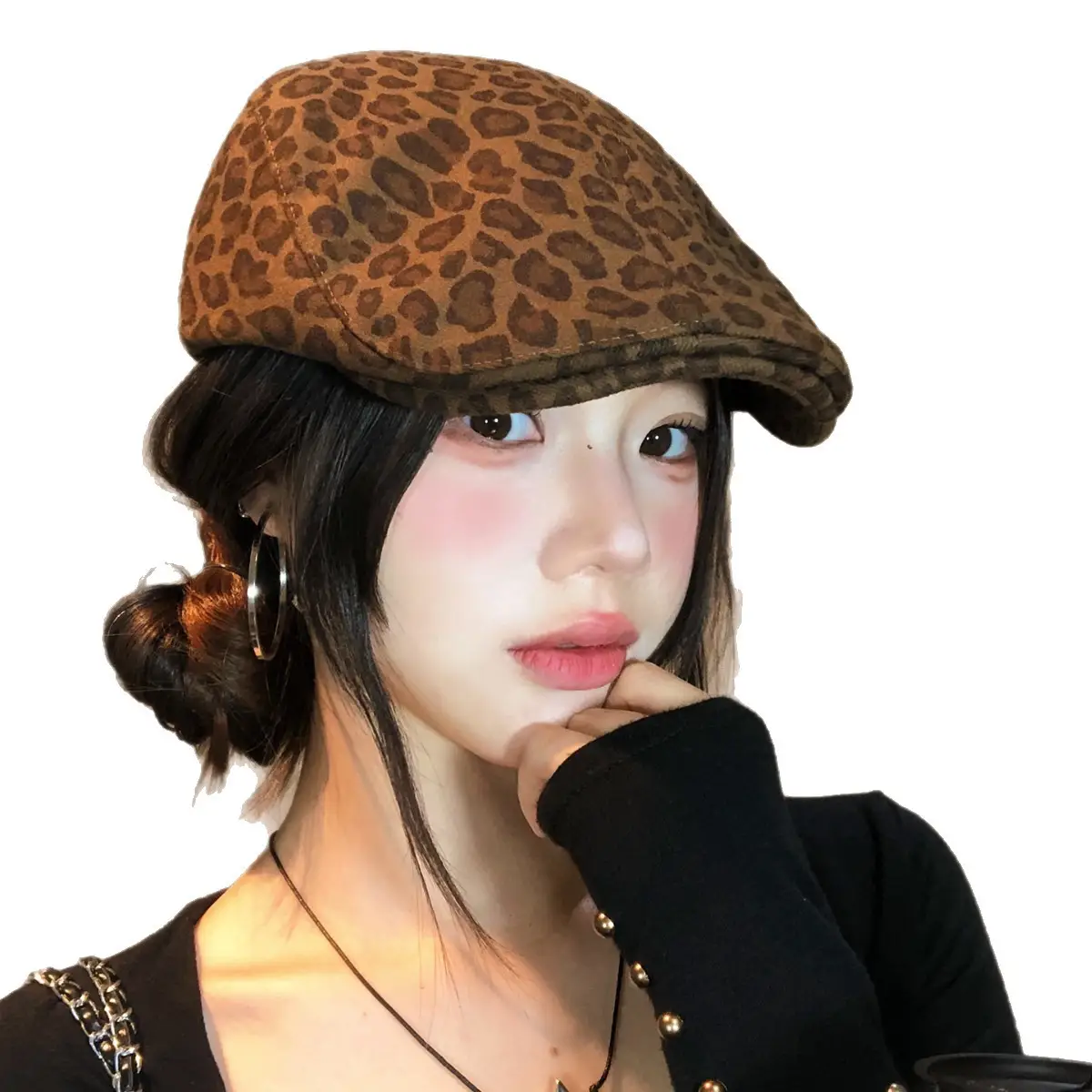 Leopard Print Forward Cap for Women Spring Autumn