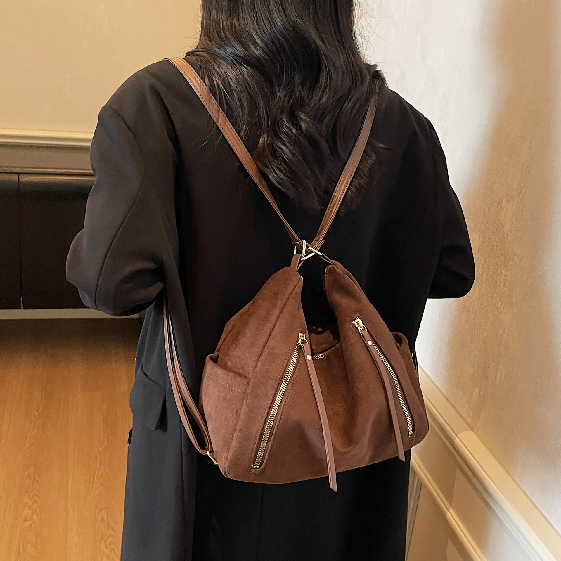 Women Retro Suede Shoulder Tote Bag Brown 2025 - Image 7