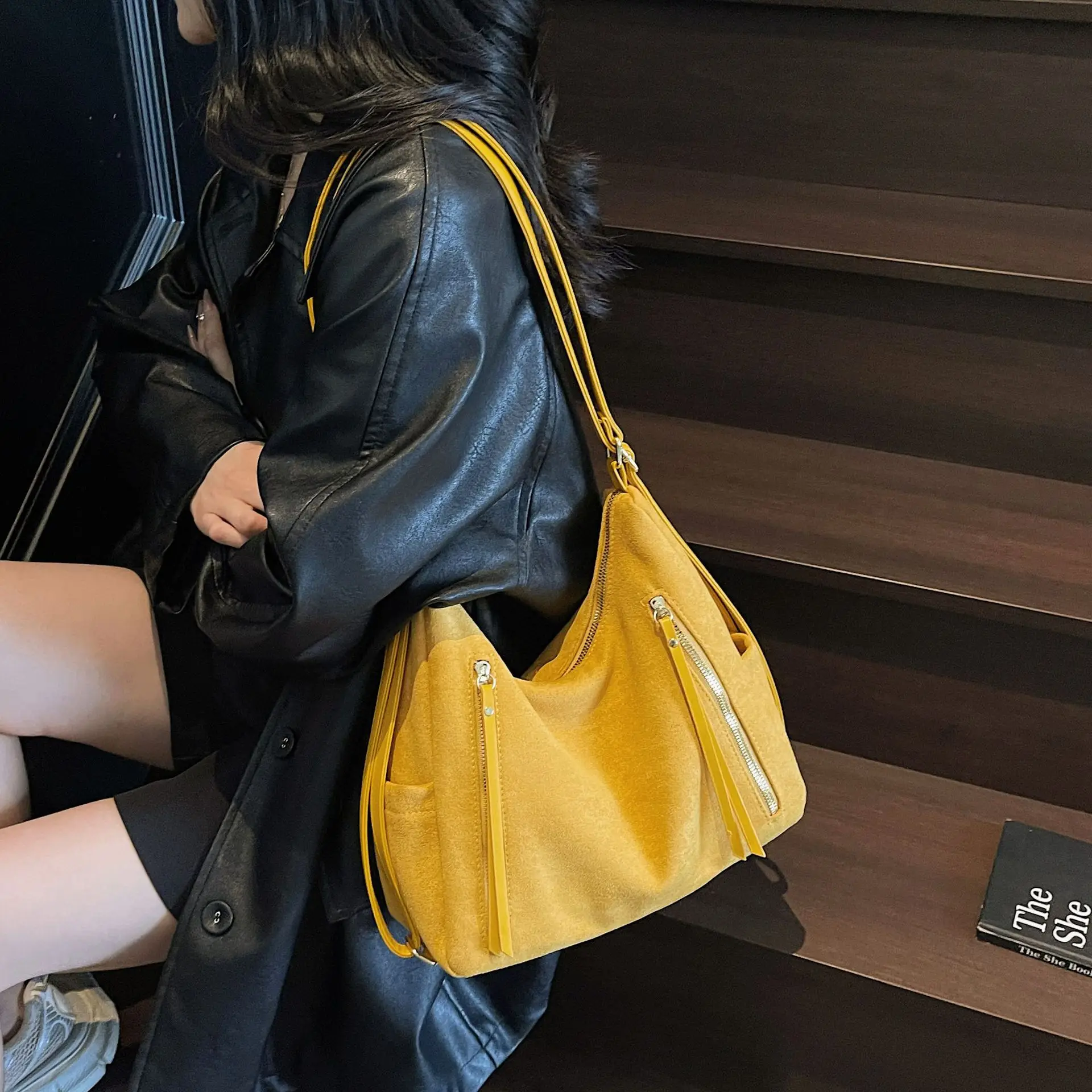 Women Retro Suede Shoulder Tote Bag Brown 2025 - Image 8