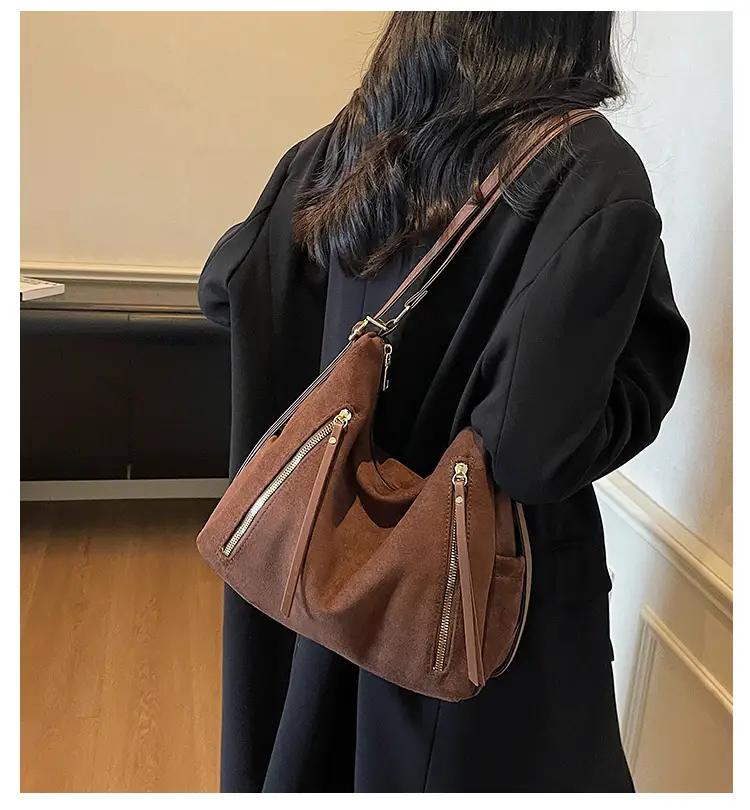 Women Retro Suede Shoulder Tote Bag Brown 2025 — feature 2