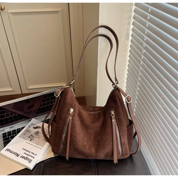 Women Retro Suede Shoulder Tote Bag Brown 2025 — feature 39