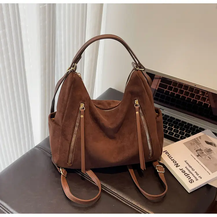 Women Retro Suede Shoulder Tote Bag Brown 2025 — feature 40