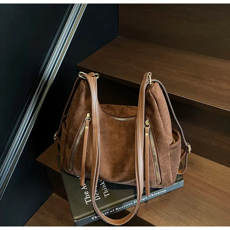 Women Retro Suede Shoulder Tote Bag Brown 2025 — feature 43